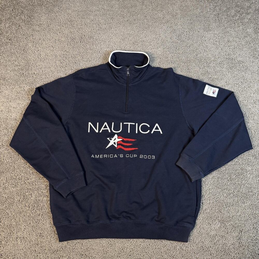 Vintage Nautica America's Cup 2003 Jacket Mens S Blue Fleece 1/4 Zip Collared